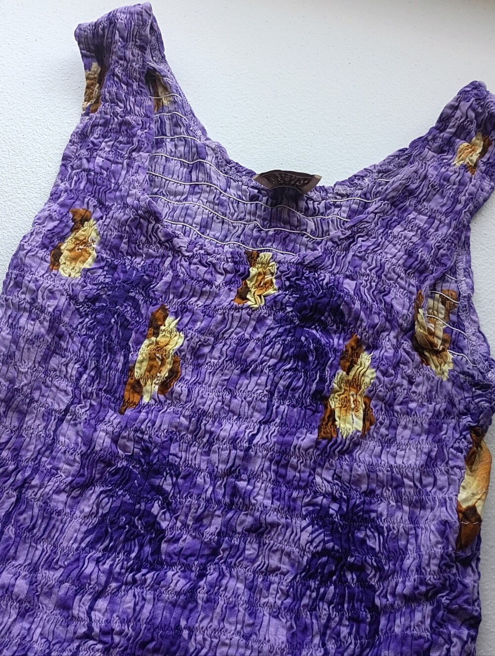 Women's Aloha Hut Purple Floral Smocked Sleeveless Top with Gold One Size 7726